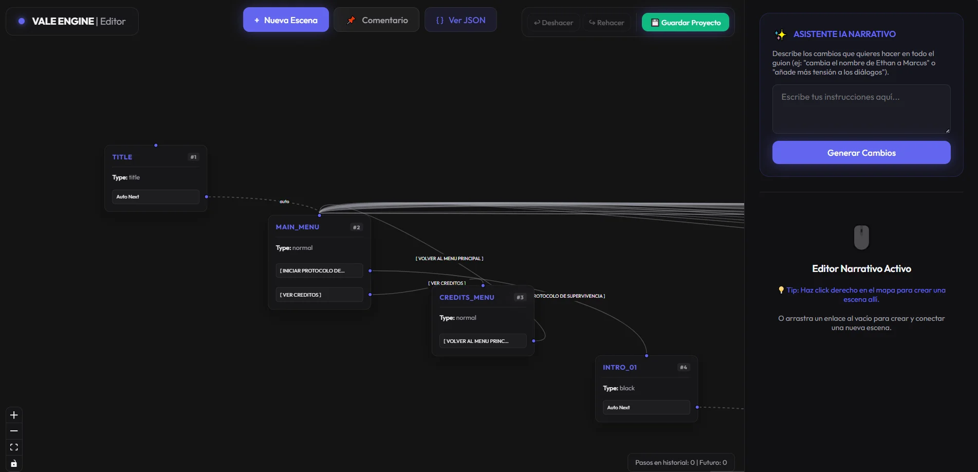 Vale Engine - Game Engine construido en JSON, interfaz principal